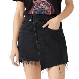 Agolde Criss Cross Distressed Jean Denim Mini Skirt Size 30 In Pivot Wash Black